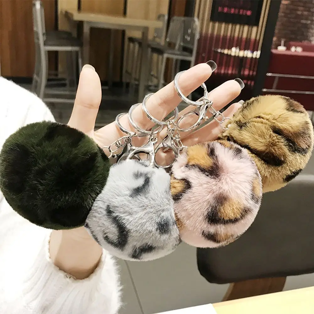 Car Gifts Heart Pendant Round Ball Faux Rabbit Fur  Keychain Key Chains Fur Ball Key Ring