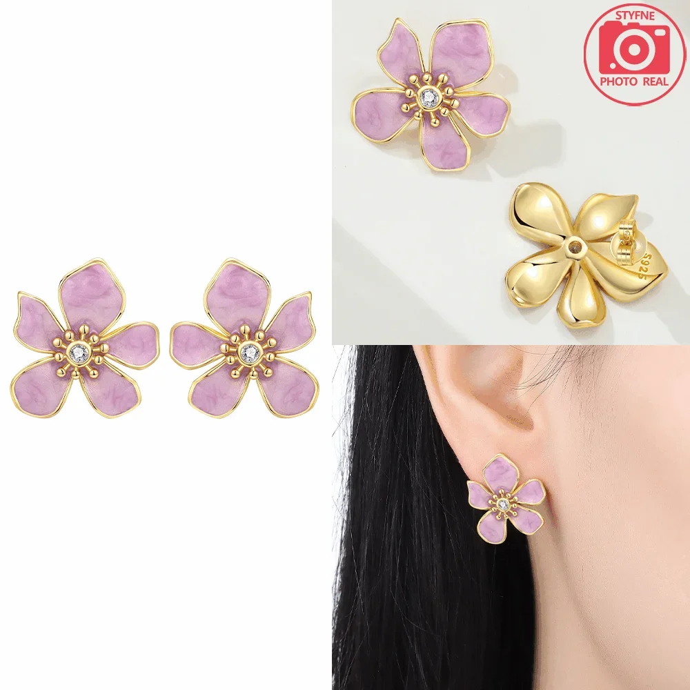 Floral Design Original 925 Sterling Silver Woman's Earring Valentine Anniversary Earrings Jewelry Fine Gift Accessory Colorful
