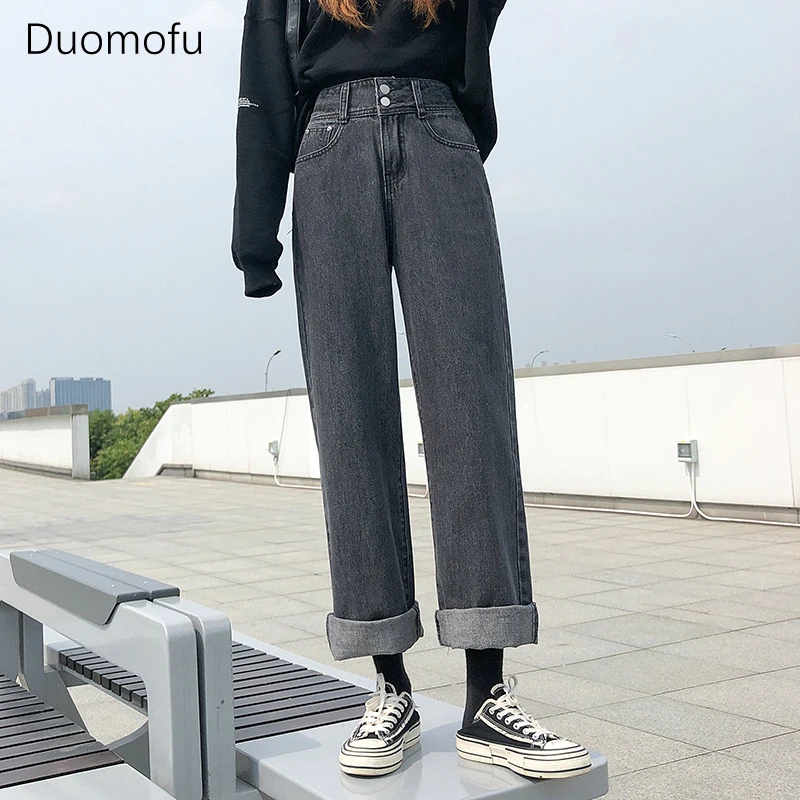 Duomofu primavera Chicly vita alta Slim classico dritto Jeans femminili coreano Basic semplice bottone Casual moda lavato Jeans donna