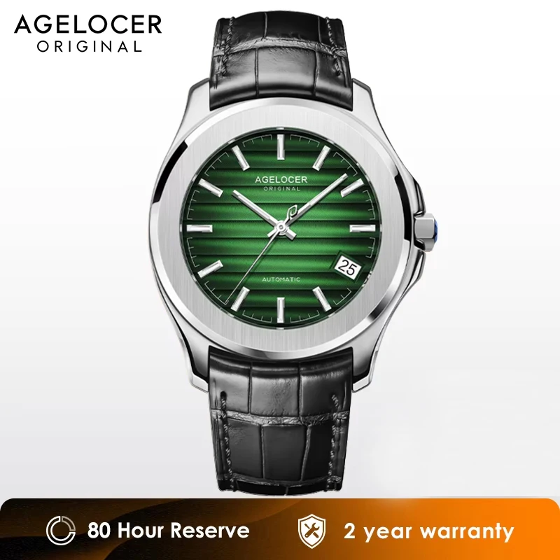 Reloj de Lujo para Hombre AGELOCER Baikal, Dorado, con Calendario Grande, Mecánico Automático, Elegante, Regalo de Cumpleaños para Hombre