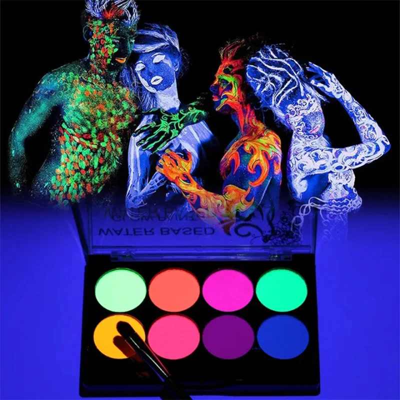 8 Colors Luminiscent Paint Face Body Art Paint UV Glow Fluorescent Glowing Halloween Party Fancy Dress Beauty Makeup Dark Paint