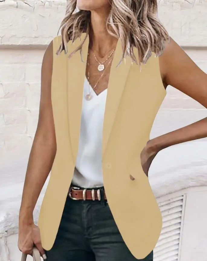 Westen für Frauen Single Button Revers Kragen Weste Blazer sexy ärmellose Sommer Herbst All-Match tägliche Club Streetwear