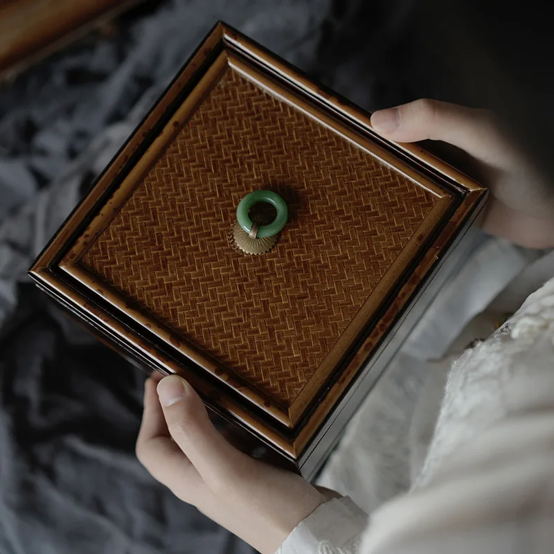 HYS bamboo inlaid bamboo cultural play embroidery box, bracelet bead storage box, classical needle and thread storage box