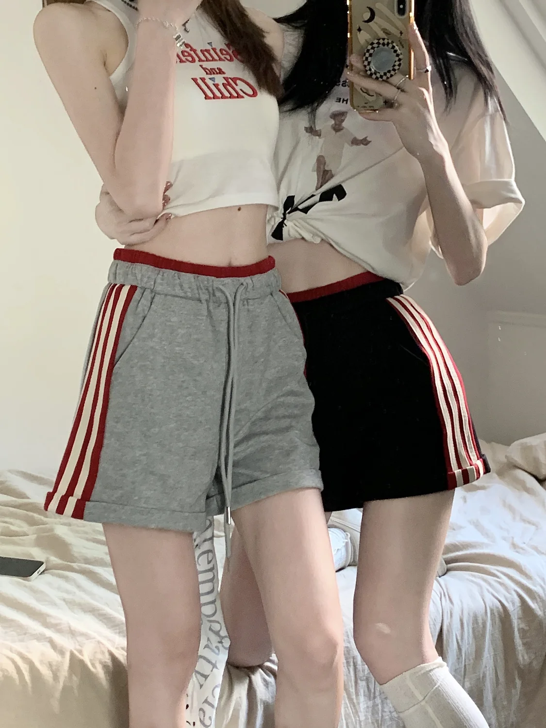 

Side striped shorts high waisted casual sports pants spring/summer women loose wide leg hot pants for slimming home yoga pants