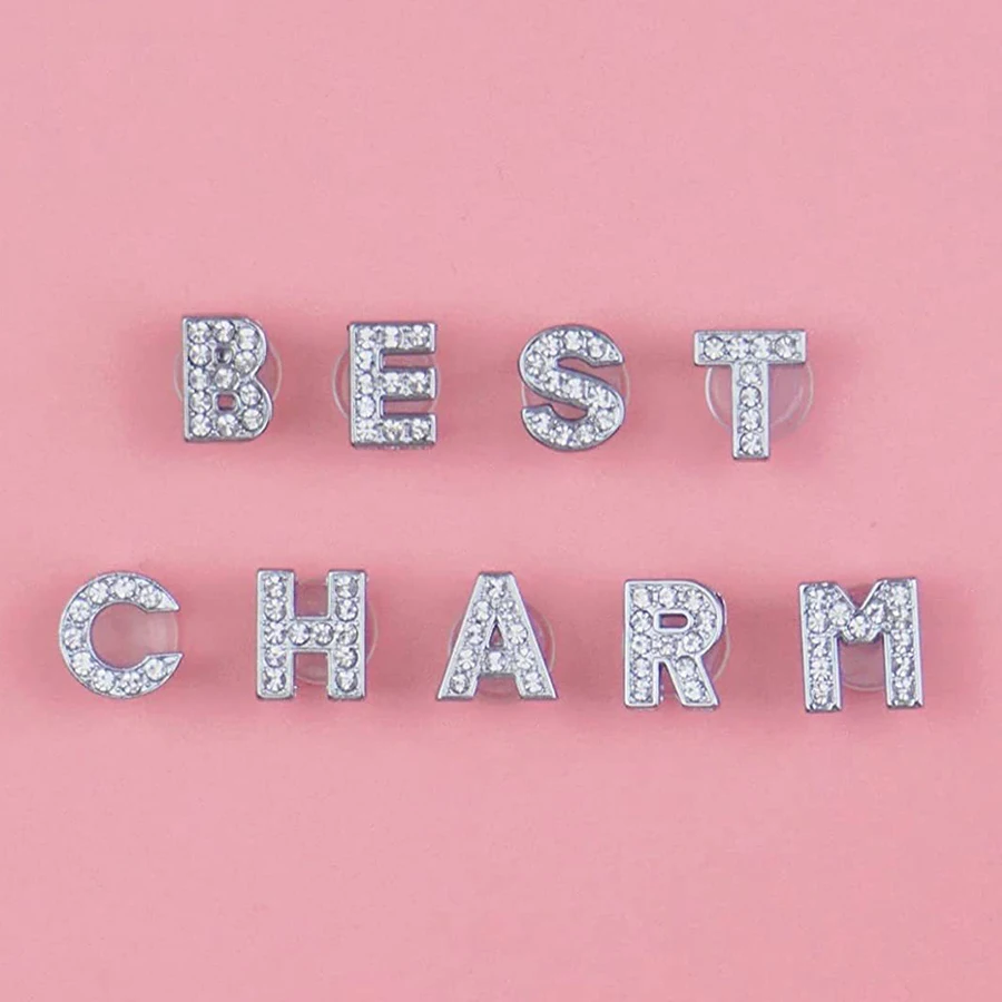 1Pcs 26Pcs Alphabet Charms Crystal Diamond Alloy Letter Hole Shoes Flower Silver Letter Shoes Charm Shoes Decorative Accessories