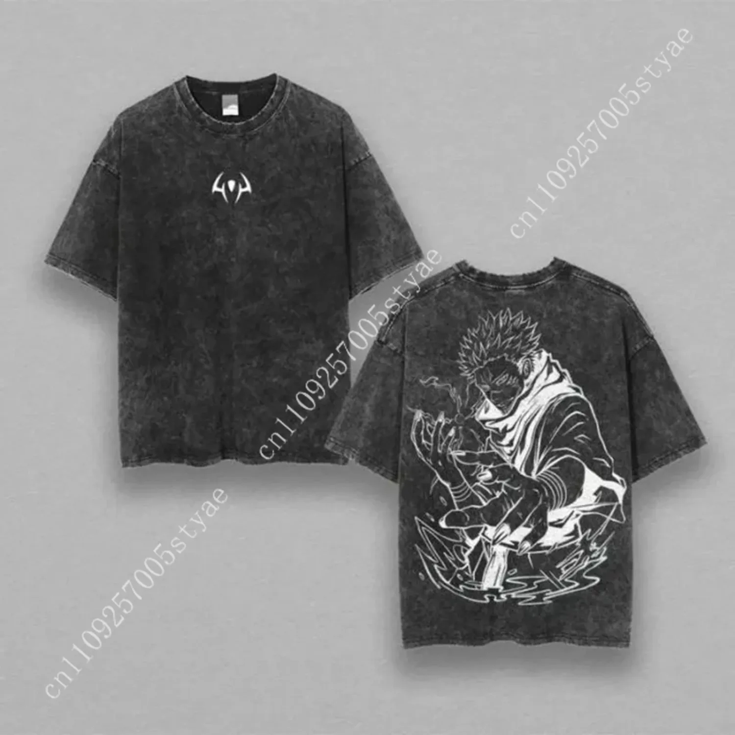 Anime  Ryomen Sukuna Cool Graphic Tee Men Vintage Washed Tshirts Casual Cotton T-shirt Harajuku Male Manga T Shirt