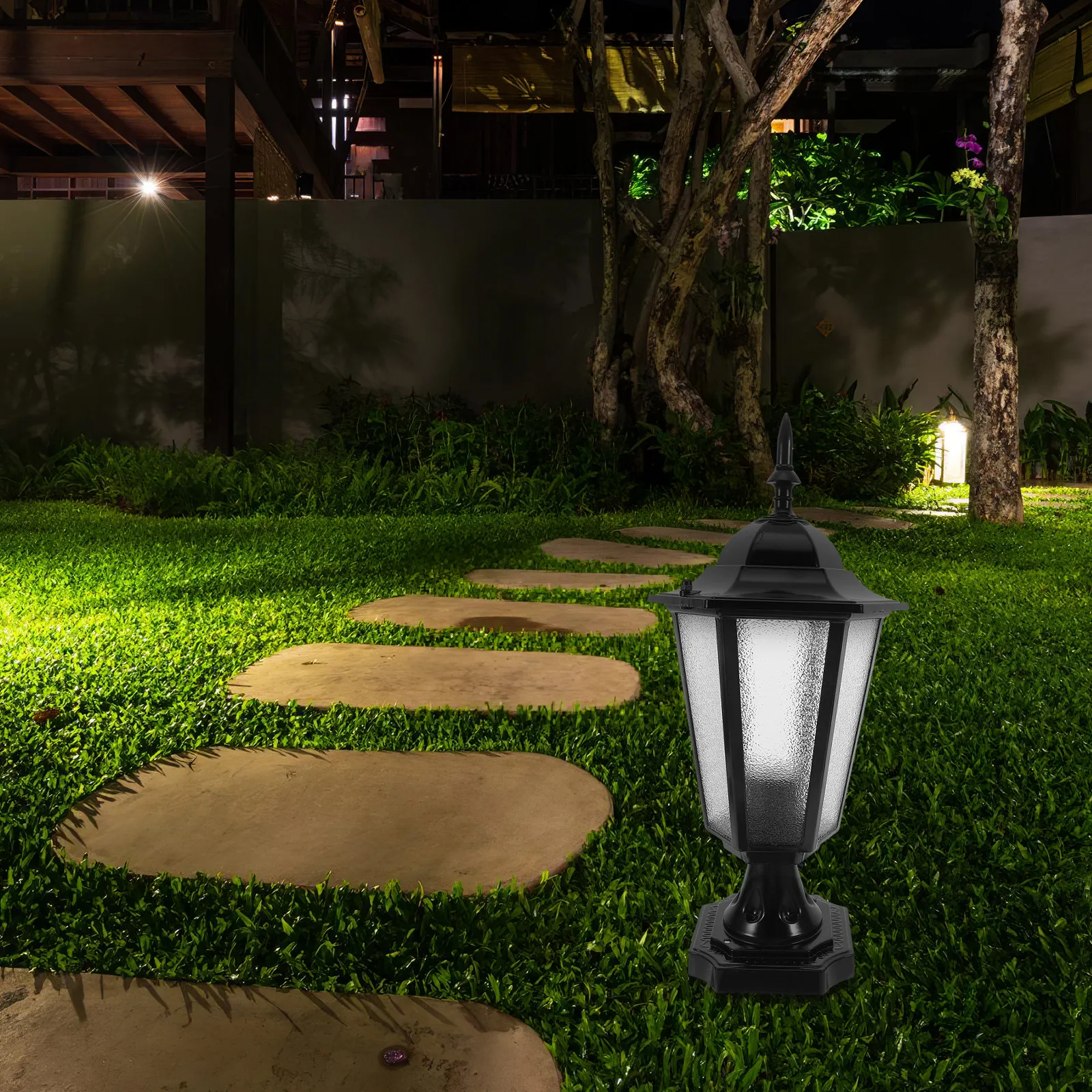 

Aluminum Glass Outdoor Lampshade Hexagonal Pillar Design E27 Compatible Exterior Bulb Guard for Garden Patio Driveway Modern