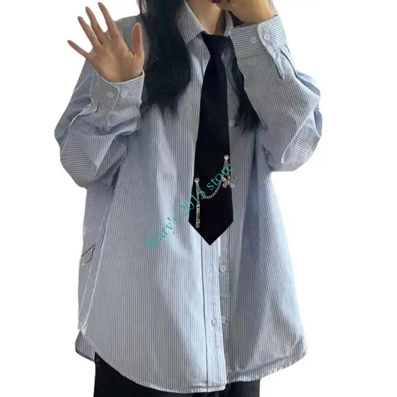 E15F ربطة عنق بانك بسحاب 2000s سلسلة ربطة عنق معقودة مسبقًا ديكورات برقبة للنساء والرجال