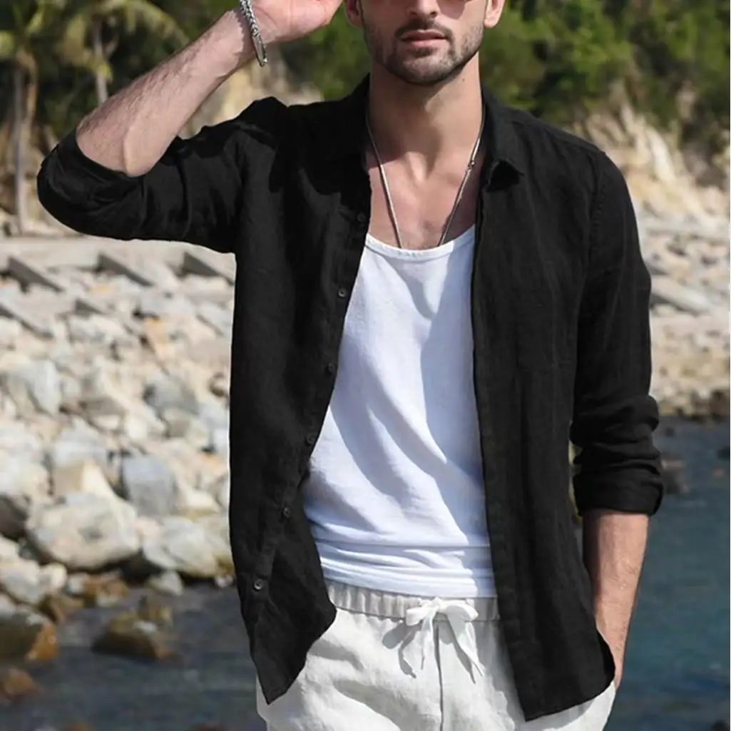 長袖メンズカーディガンシャツ綿カジュアルスタイルフリップカラーオープンカーディガン春夏秋無地ユースシャツ