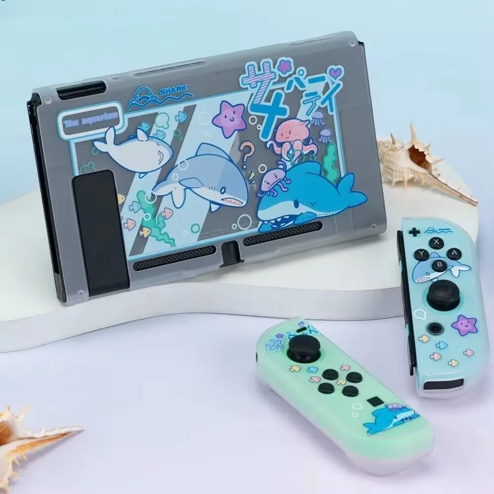 GeekShare Shark Series Protective Shell Carry Case Dock Cover for Nintendo Switch/OLED/LITE Thumb Grip Caps