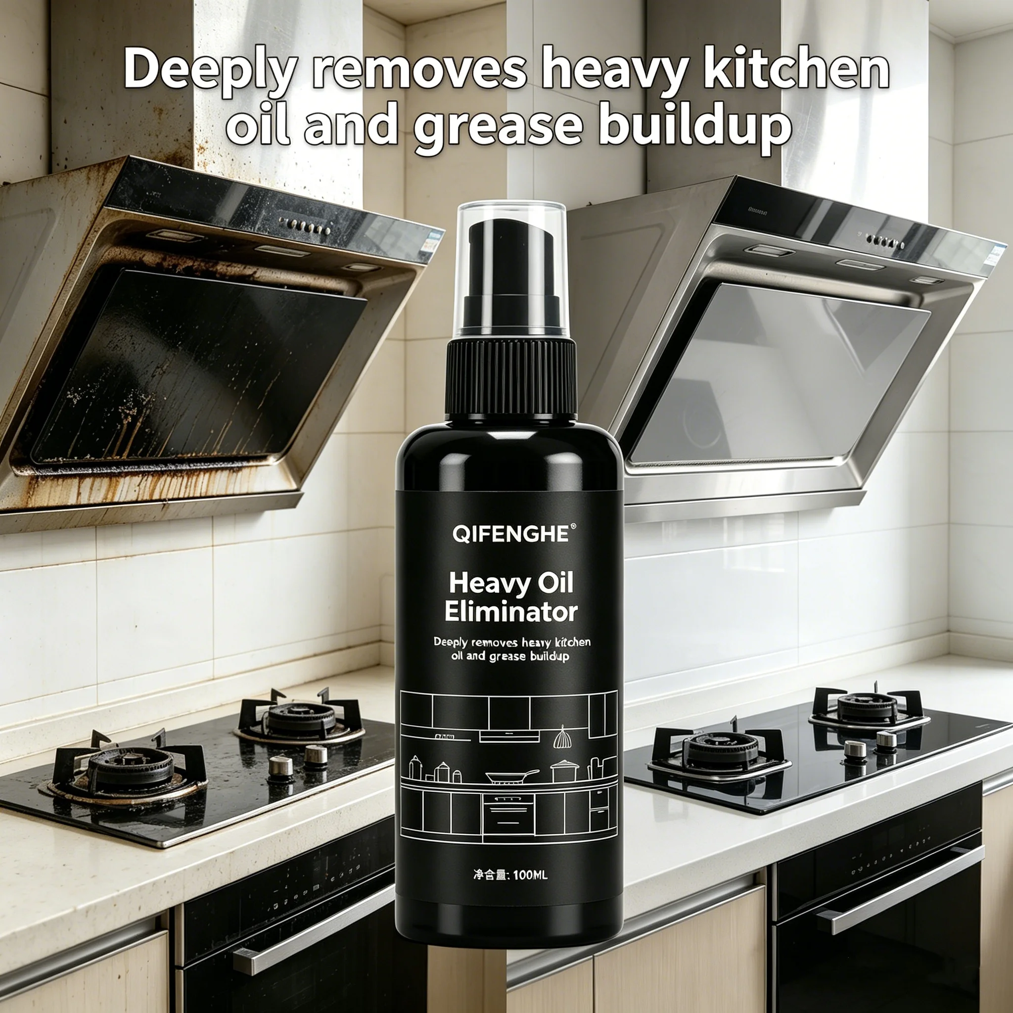 Heavy Oil Eliminator Spray, Powerful Kitchen Grease Cleaner, Deeply Remove Oil Buildup, Restore Kitchen Freshness for Stove Rang