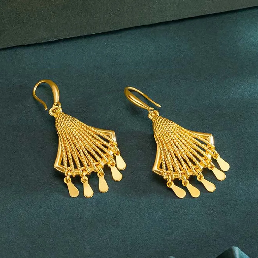 1 pair Temperament Fan Shaped Tassel Earrings Luxury Ethnic Style Thai Golden Eardrops Jewelry Alloy Peacock Earrings Bride