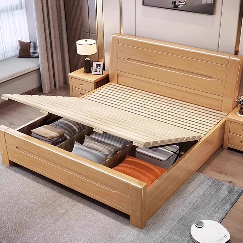 Storage Designer Double Bed Designer Wood Modern Full Size Twin Bed Frame Platform Wood Sleeping letto matrimoniale furniture