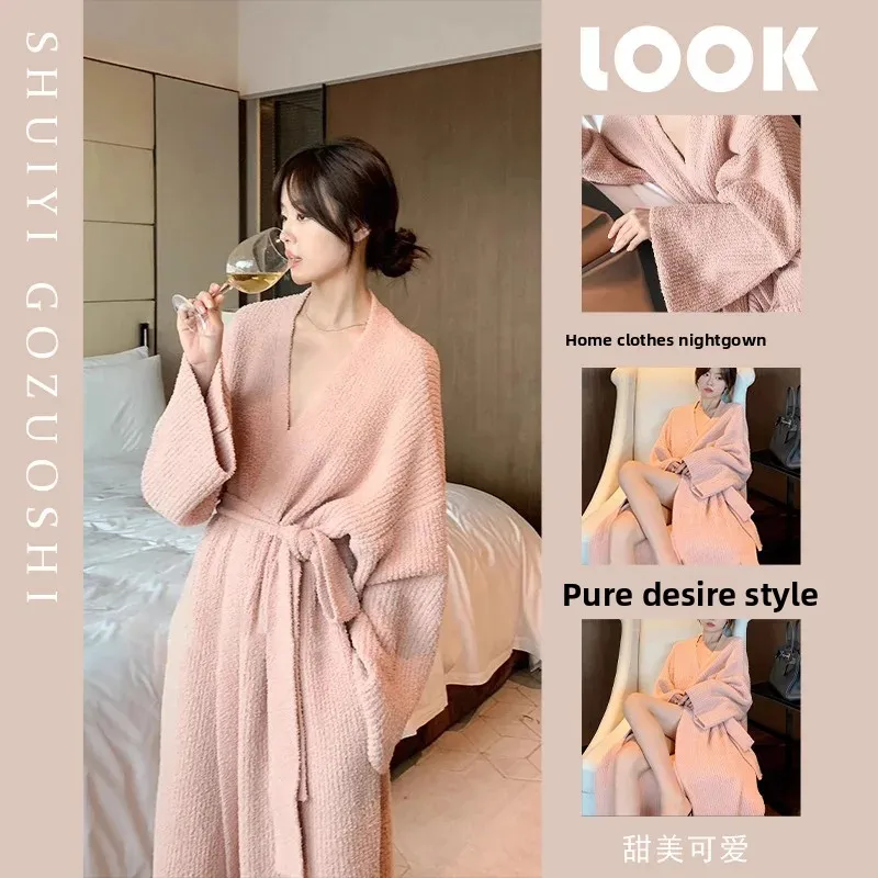 Ropa de dormir de lana gruesa de estilo coreano para mujer, nuevo estilo de invierno, ropa de hogar de felpa, bata, camisón, ropa interior cómoda