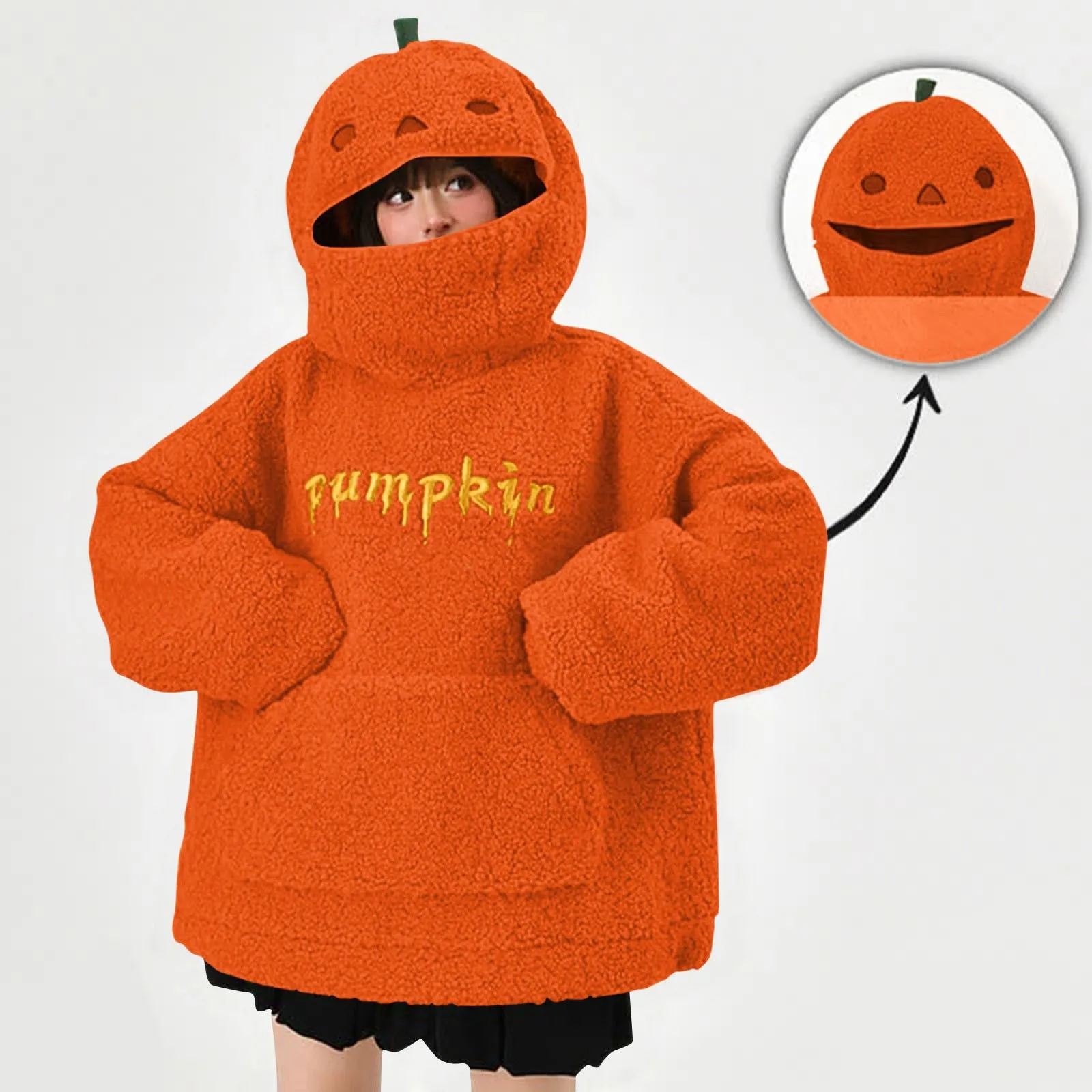 Damska bluza na Halloween z dwustronnego polaru, z nadrukiem dyni, z długim rękawem, codzienna bluza z kapturem, prezent na festiwal lub urodziny.