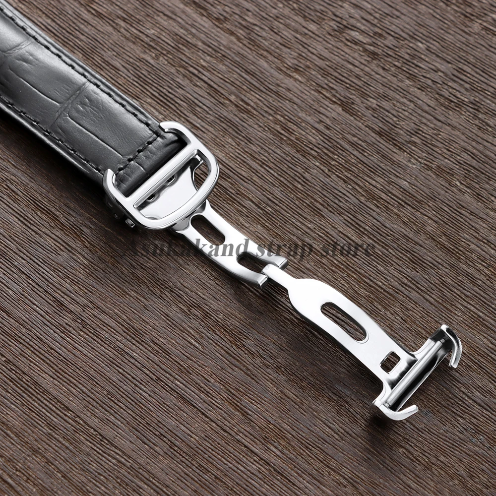 18mm 20mm 22mm Cowhide Leather Watch Strap for Cartier Tank Solo London Key Watchband Folding Buckle Business Wristband Bracelet view 3