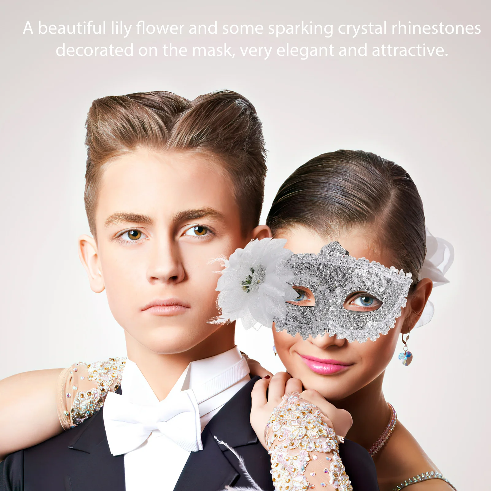 Elegant Flower Crystal Venetian Lace Face For Halloween Masquerade Costume Party Durable Hard Plastic Mask With