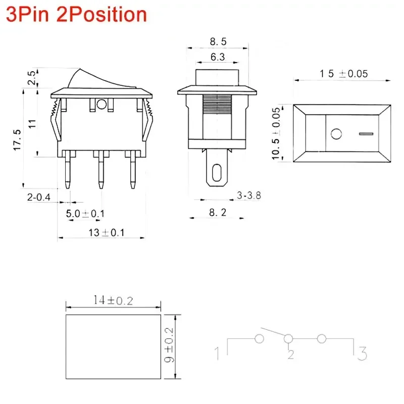 2/5/10Pcs KCD11 Series przełącznik Rocker 2/3 Pin 2 pozycja przełączniki zasilania 3A 1250V/250V AC 15mm x 10mm czarny/czerwony