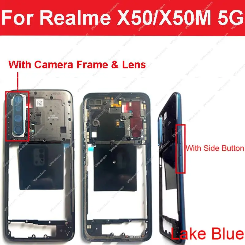 Middle Frame Housing Bezel For Realme X Lite X2 Pro X7 X50 X50M 5G Middle Frame Holder with Side Keys Camera Cover