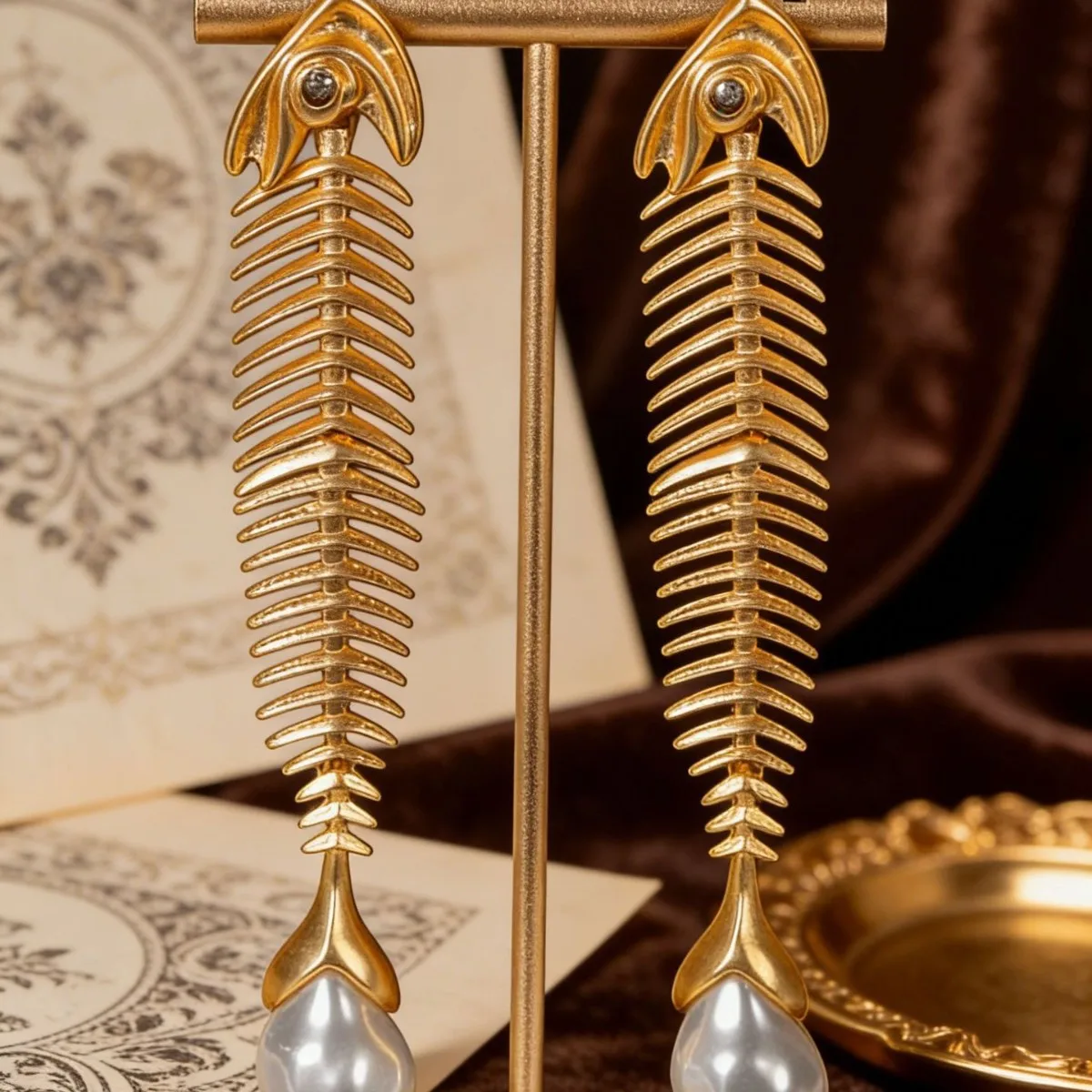 vintage fishbone pendants personalized retro Designable stud earrings pearl earrings