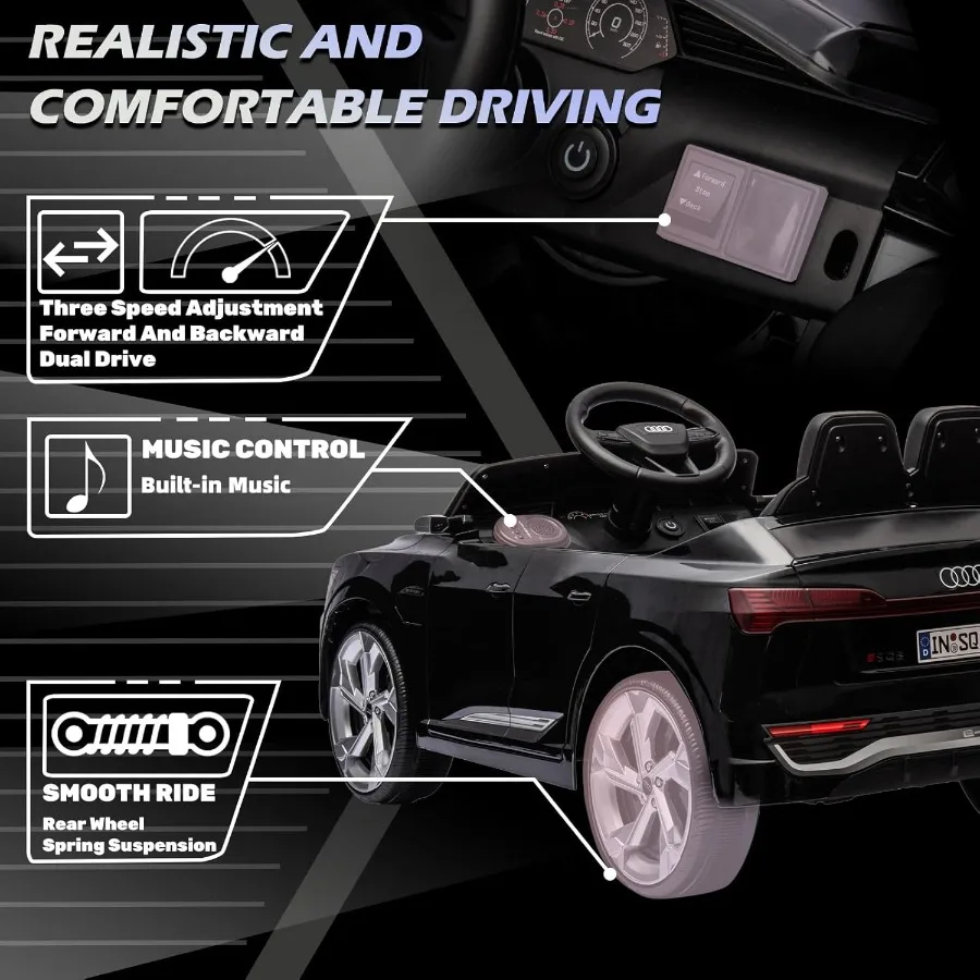 12V Licensed Audi SQ8 Ride on Car - Ride on Toys with Remote ControlDual Drive Soft Start 3 Speed Music LED Light Battery Power
