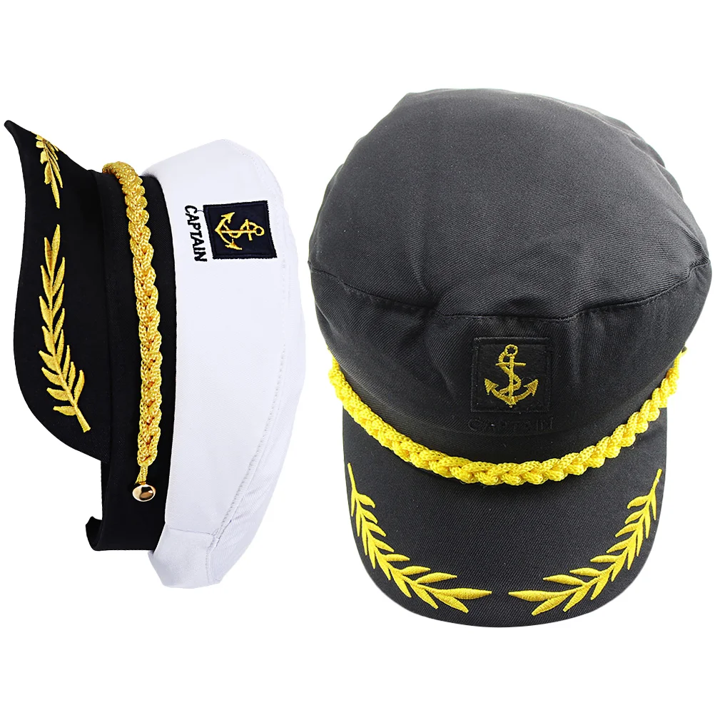 

2pcs White Hats Captain Hat for Men Women Yacht Birthday Wedding Adjustable Embroidered Cotton Polyester Marine
