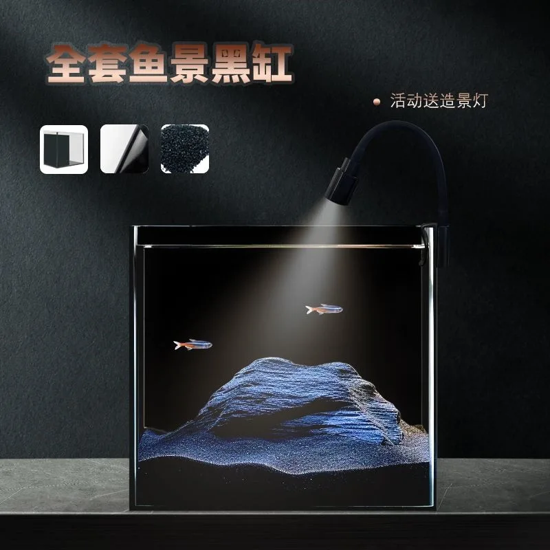 حوض أسماك فاخر خفيف للرياح الداكنة من ستاردست، زجاج منزلي صغير باللون الأبيض الفائق