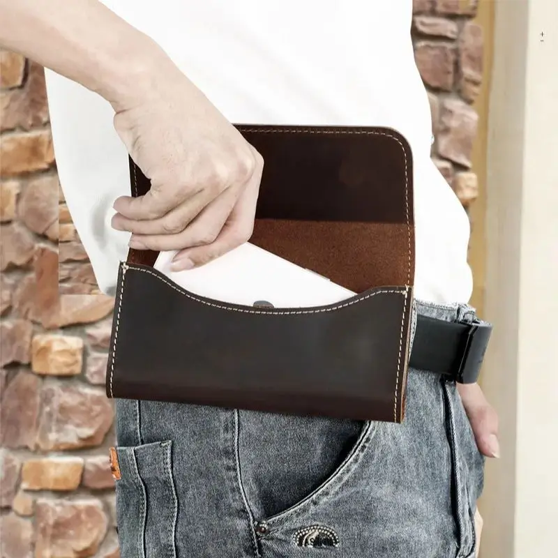 GOYN Men's Phone Wallet Waist Bag Vintage Genuine Leather Cell Phone Holster Belt Pouch Mobile Phone Bag Travel Hiking Case