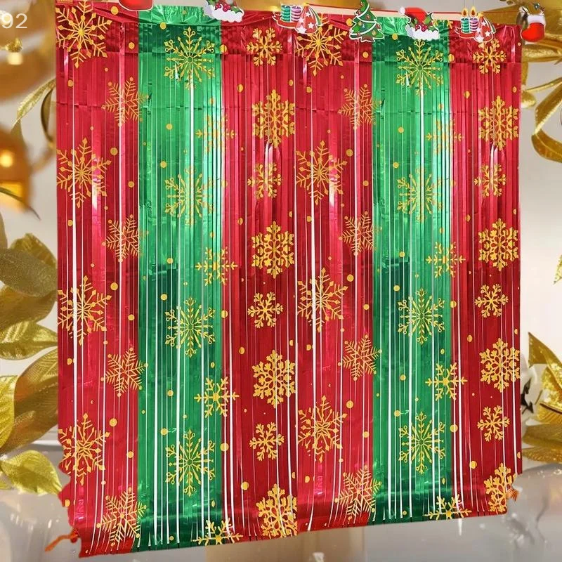 عيد الميلاد أحمر أبيض أخضر ثلاثة ألوان المطر الحرير الستار الكرتون سانتا كلوز عيد ميلاد سعيد زينة 2025 سنة جديدة سعيدة 2026 #5