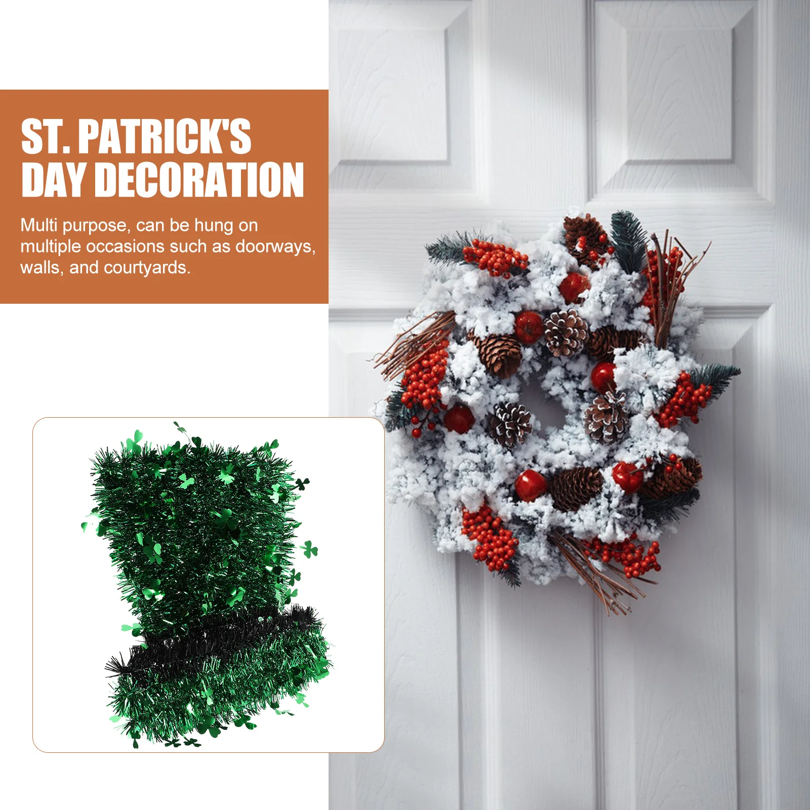 

St Patrick's Day Hat Shaped Wreath Artificial Hanging Decor Front Door Wall Pendant Festival Outdoor Indoor Decoration