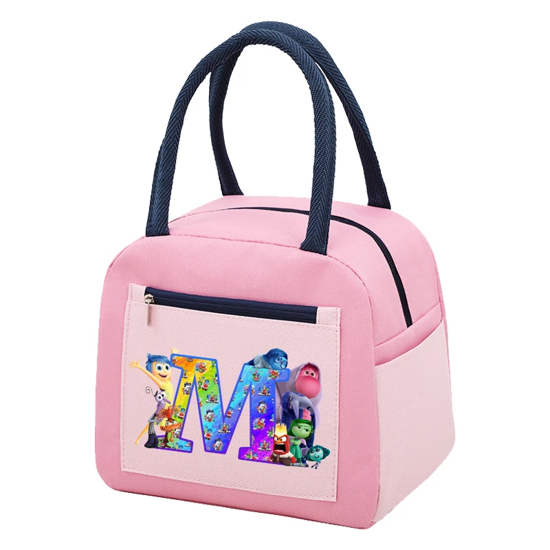 Inside Out 2 Letter A-Z Lunch Bag Kids Disney Anime Sadness Anxiety Food Bento Handbag School Office Thermal Insulation Pouch