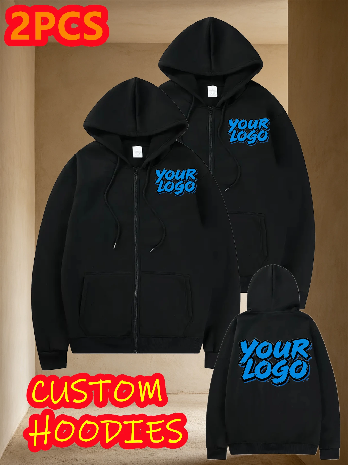2-piece Top pick Custom Made 1pc High Quality Men'S Hoodie Cardigan, Customizable Fleece Zipper Hooded Sweatshirt
