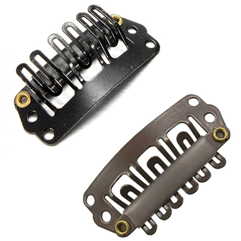 40Pcs U 모양의 클램프 머리 익스텐션 가발 클립 DIY 빗 블랙 프레임 & 10Pcs 브라운 스냅 클립 U 모양 금속 클립