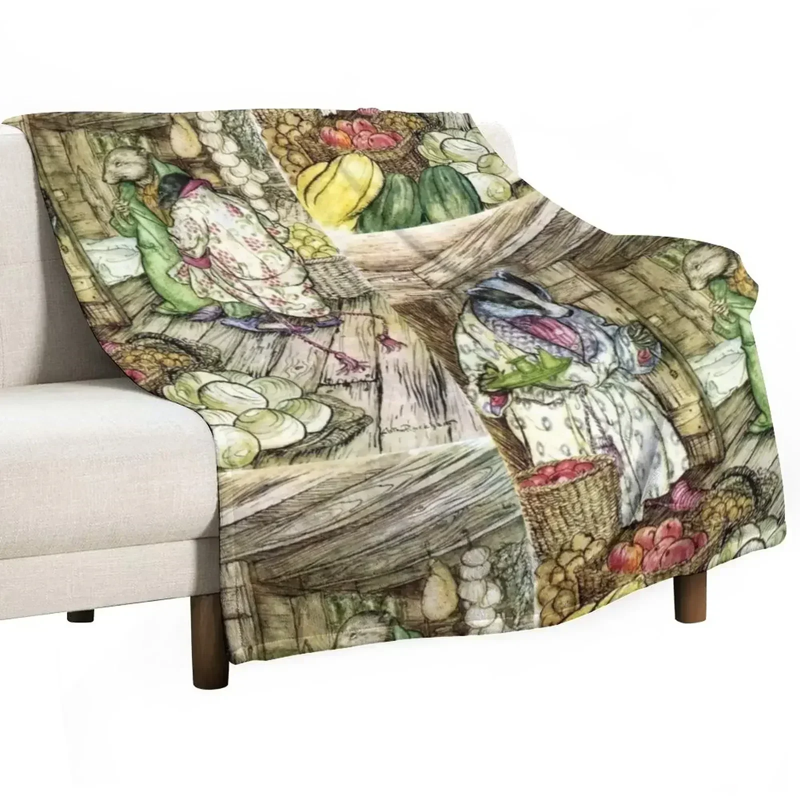 

Badger's Winter Stores - Arthur Rackham for The Wind in the Willows Throw Blanket cosplay anime Bed linens Blankets