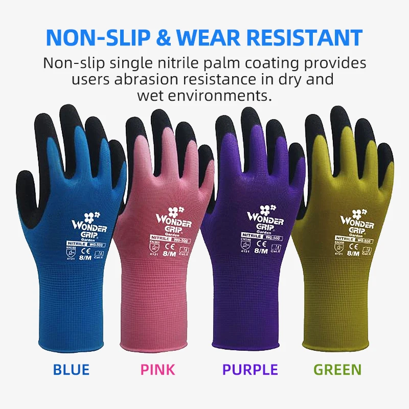 Imagem -02 - Wonder Grip Safety Gardening Work Gloves Nitrilo Palm Coating 13 Gauge Nylon Lining Resistente à Abrasão Anti-slip 12 Pares