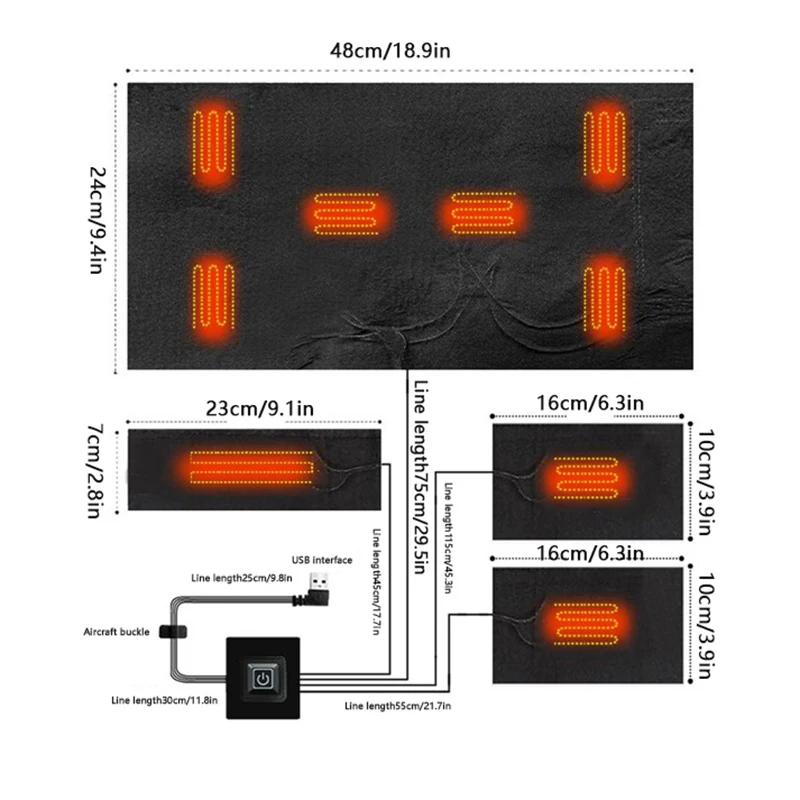 1set Usb Electric Heated Clothes Heater Pad With 3 Gear Adjustable Temperature Electric Heating Sheet Warmer Pad For Vest Jacket