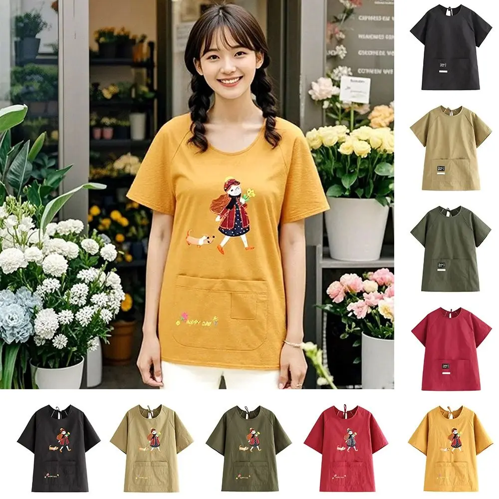 

Durable Short Sleeve Kitch Apron Waterproof Cartoon Cooking Smock Breathable Anti-fouling Catering Work Clothes for Home Kitchen