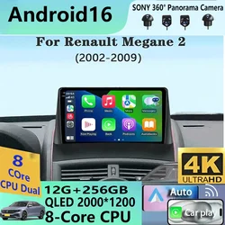 Android 16 Carplay Auto For Renault Megane 2 2002 2003 2004 2005 2006 2007 2008 2009 Multimedia Car Radio Player WIFI+4G Stereo