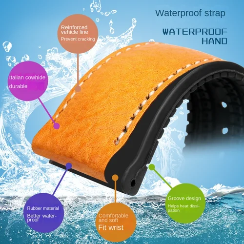 Imagen 2 del producto Correa de piel de cuero genuino de Italia para hombre, correa de goma suave impermeable de 19mm, 20mm, 21m, 22m, 23mm para Omega, Hamilton, Tissot, Tag, heuer