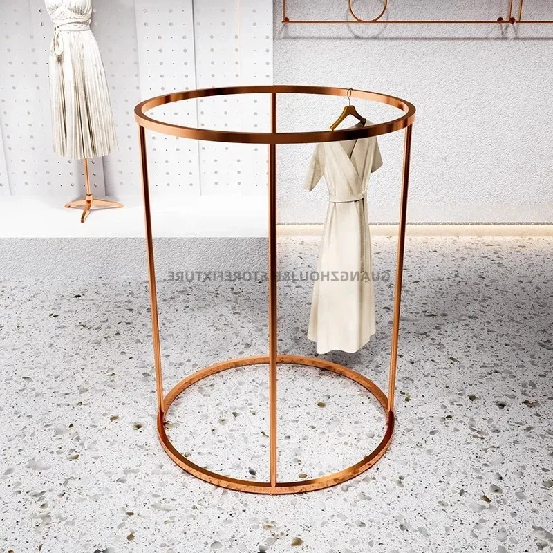 custom.New Products Round Cloth Rack Display Boutique High End Clothing Store Design Display Metal Garment Stand