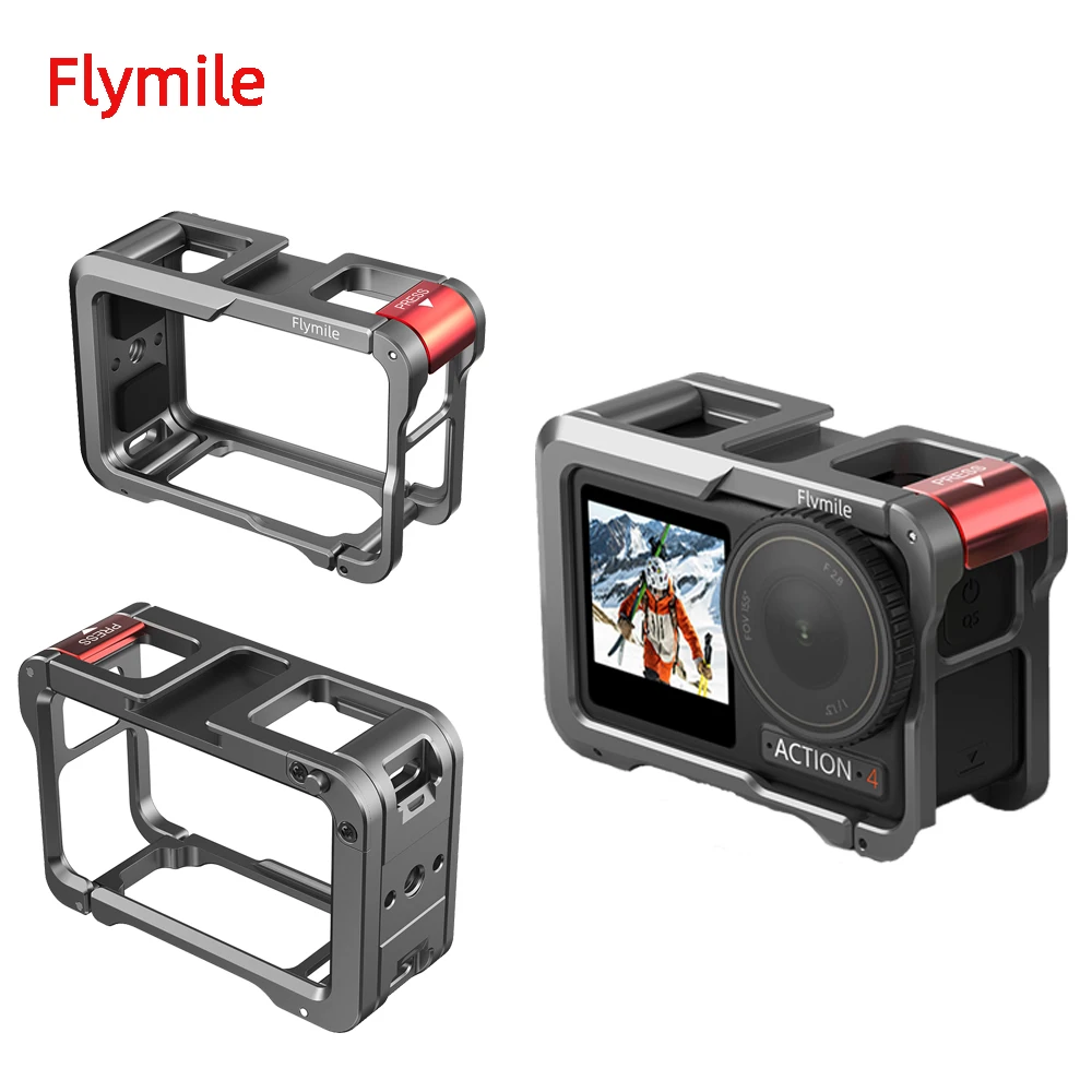 

Flymile Metal Frame Cage for DJI Action 5/4/3 Camera Accessories with Cold Shoe and 1/4 screw hole Selfie Stick/Tripod Adapter