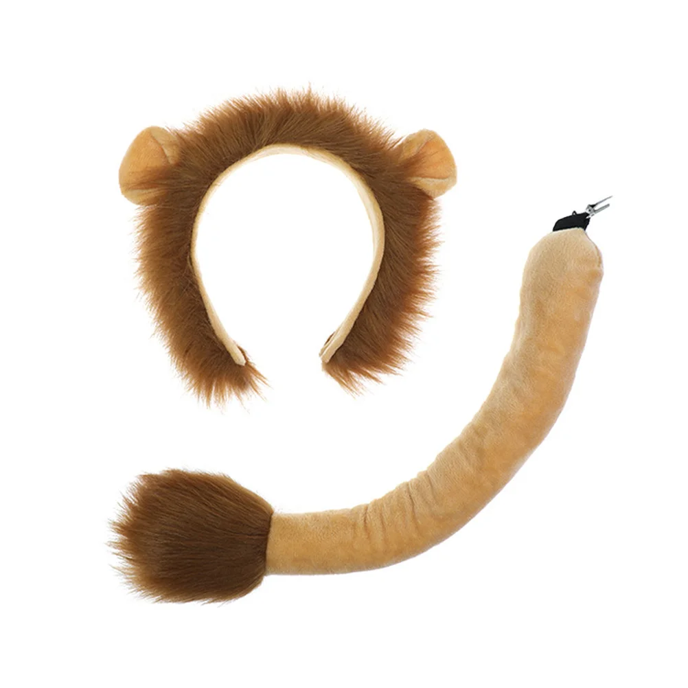 

Girl Animal Lion Headband Miss Bandana Tails 19X18X4CM Plush Dress Up Accessories Cosplay Prop