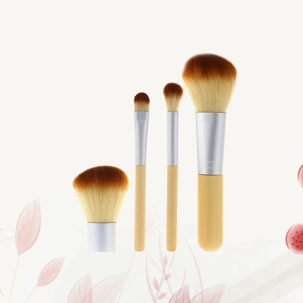 4 個の竹ハンドルメイクブラシセットナイロン毛プロフェッショナル化粧品キットフェイスパウダーブラッシュアイシャドウメイクブラシ用