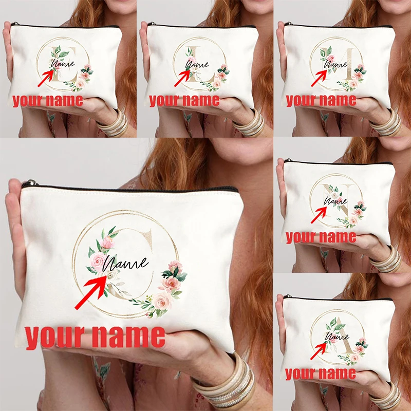

Golden 26 Initial Customized Name Makeup Bag Personalized Wedding Gift for Bridesmaid Cosmetic Case Graduation Gift for Teacher