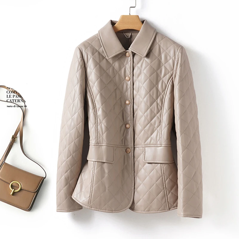 M-4XL Women's Sheepskin Short Leather Jackets 2025 Fall Winter Warm Thicken Female Casual Leather Padded Cotton Slim Jacket Coat