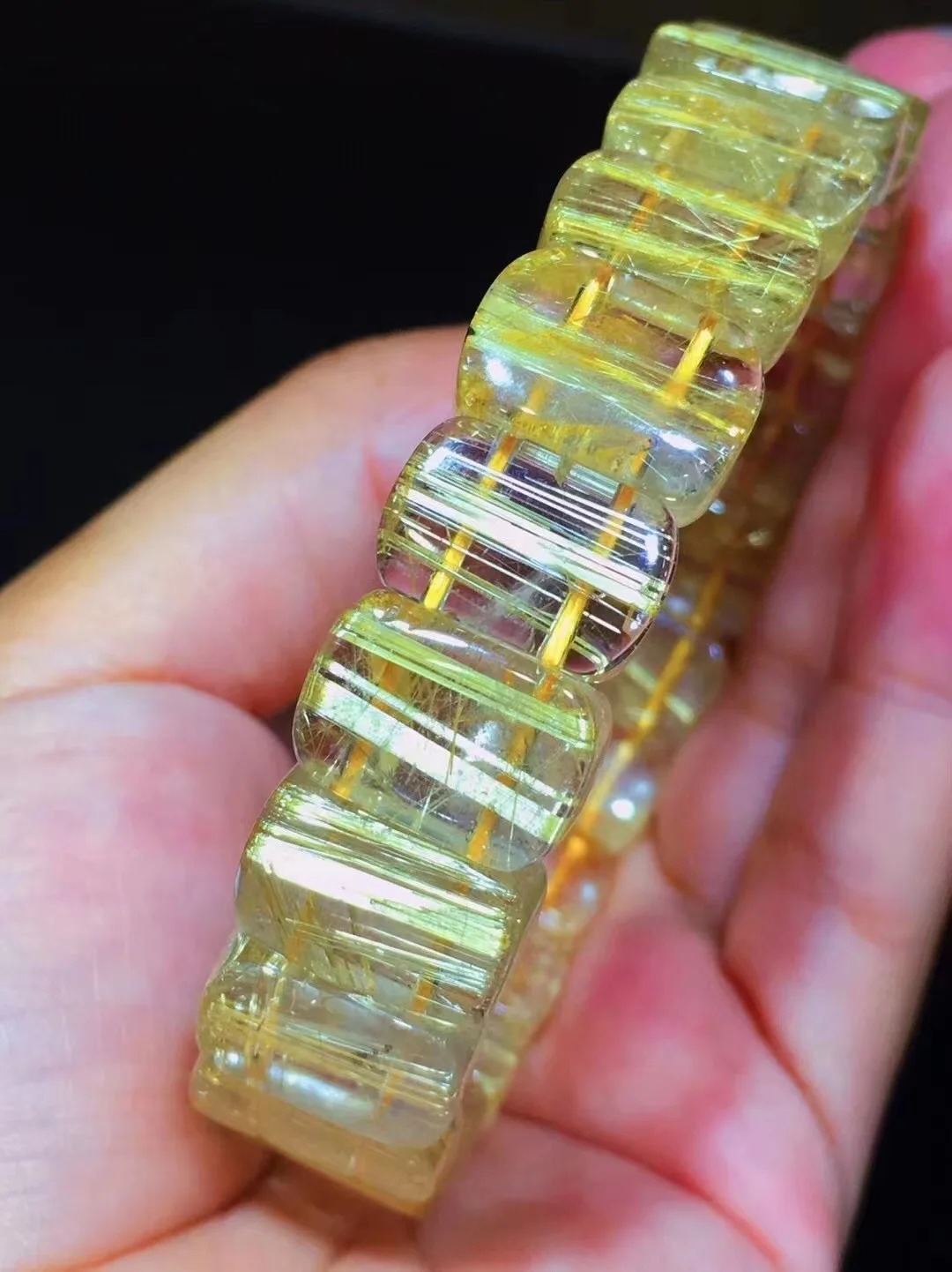 15mm Natural Gold Rutilated Quartz Bracelet Jewelry For Women Lady Men Wealth Gift Healing Crystal Stone Beads Bangle AAAAA