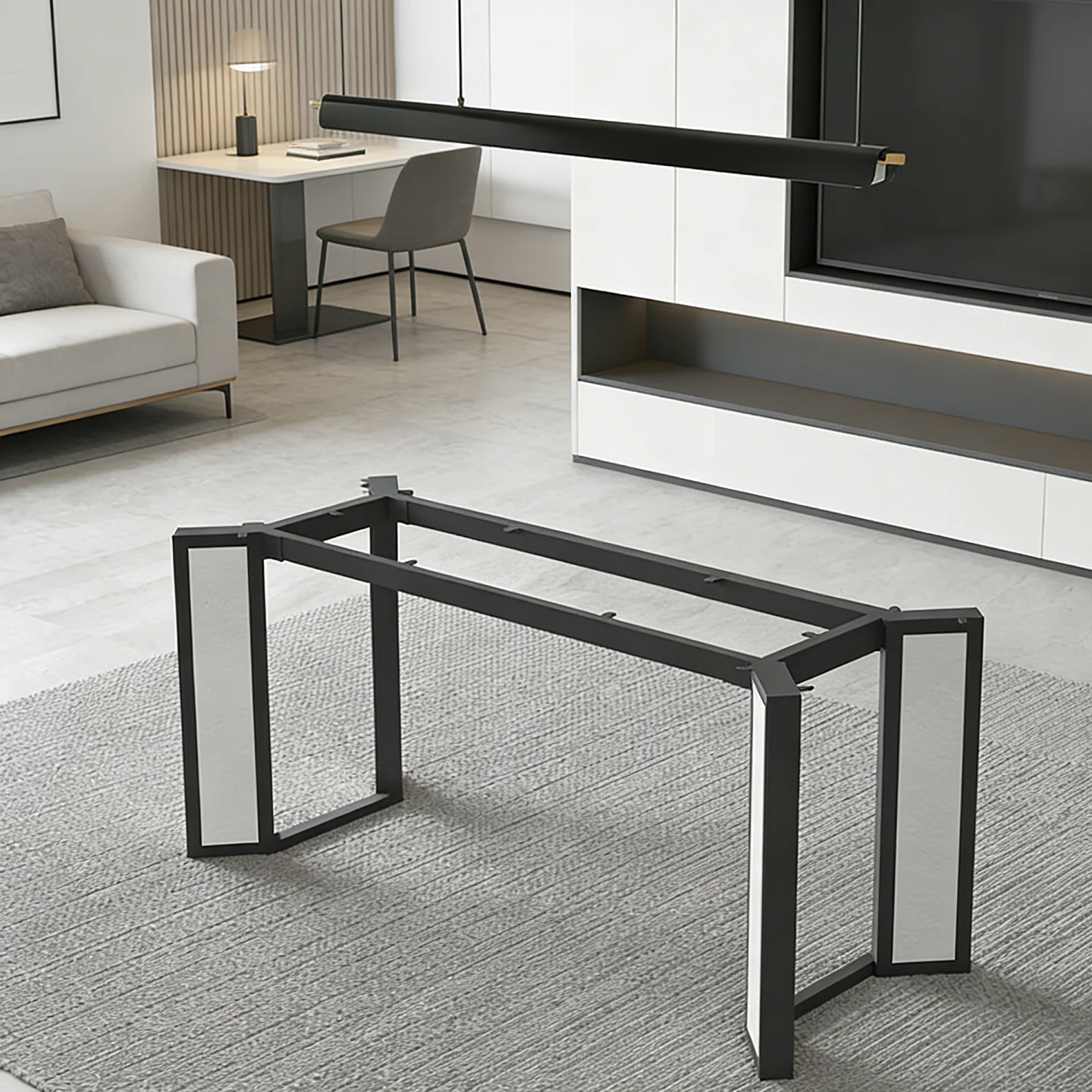 

Simple wrought iron tea table leg bracket custom rectangular desk foot rock slab dining conference tripod base
