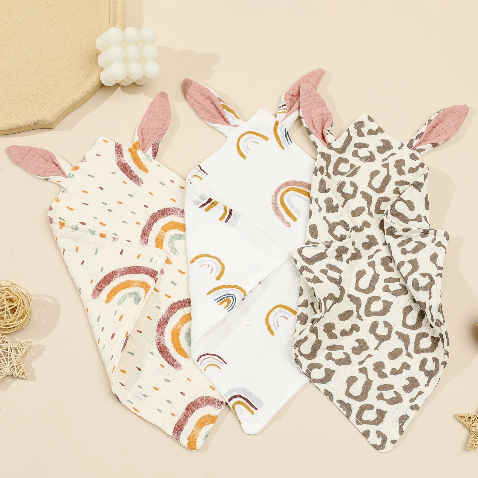 1pc Newborn Baby Cartoon Rabbit Ear Double Soothe Appease Towel Bib for Toddlers Bibs Burp Cloths Infant for Baby Care Supplies
