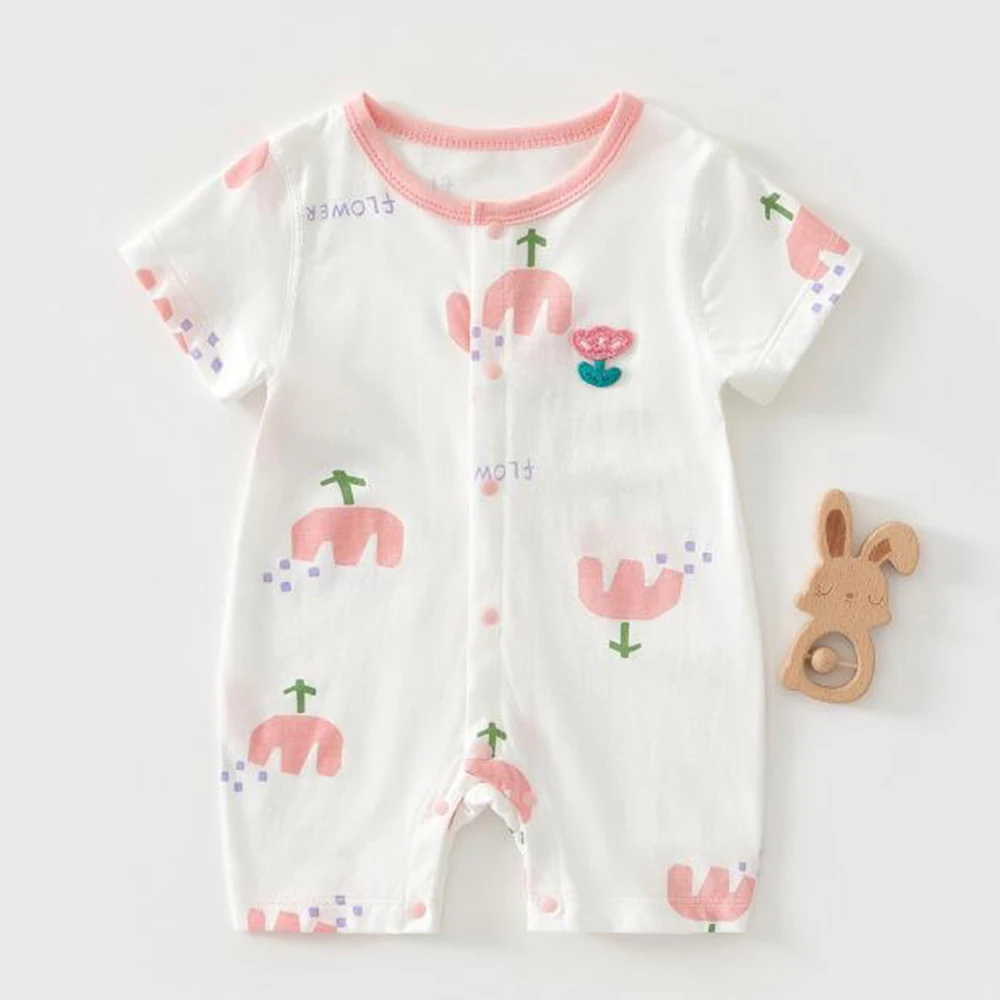 بوتيك ملابس الفتيات الصغيرات الصيف 100% القطن رومبير الأزهار رقيقة نوع الوليد الرضع بذلة الطفل #4