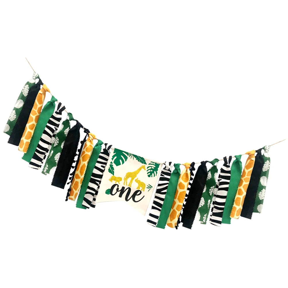 

Animal Theme Party Banner Cloth Bunting Decorative Flag Kids Birthday Wall Hanging nament Photo Prop Reusable Home